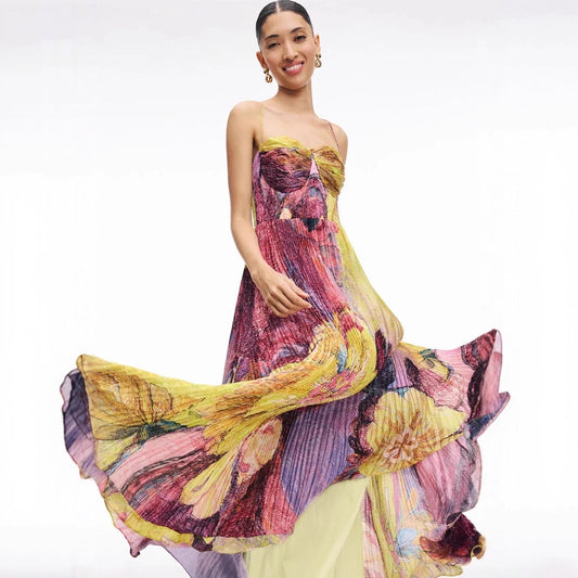 Womens Stylish Strap Pleated A-line Dress