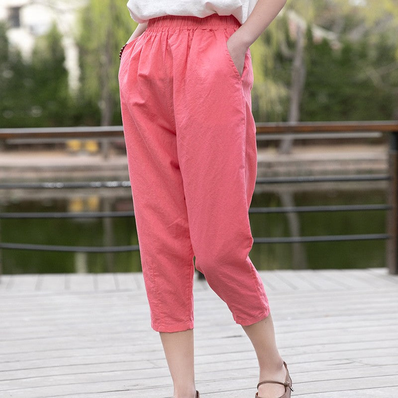 Spring And Summer Cotton Linen Women's Literary  Casual Pants