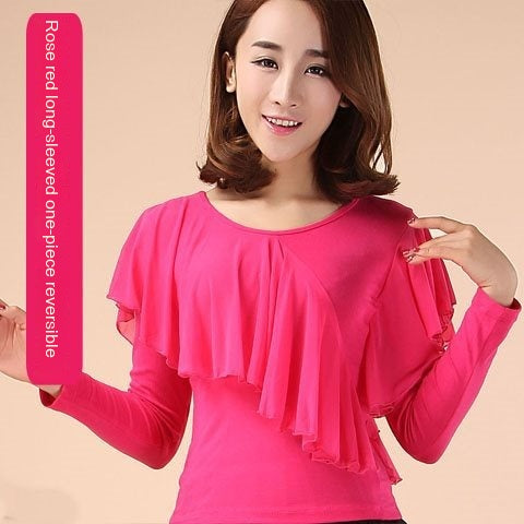 Square Dance Clothing Mesh Round Neck Latin Dance Dancing Practice Clothes