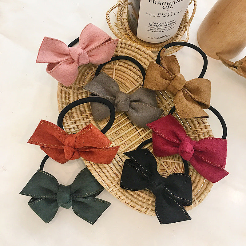 Pure Color Fabric Butterfly Head Rope Suede Bow Hair Rope