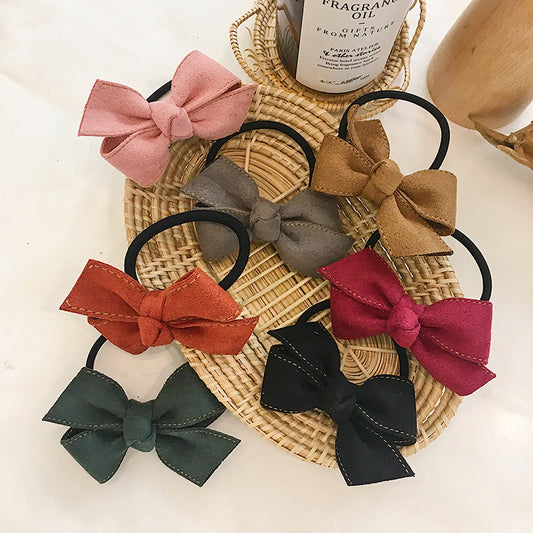 Pure Color Fabric Butterfly Head Rope Suede Bow Hair Rope