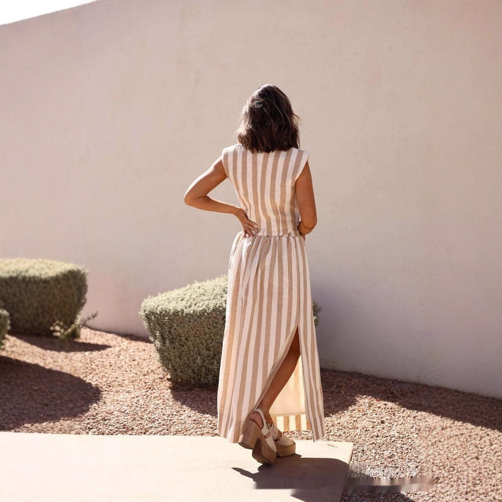 European And American Split Stripes Casual Skirt