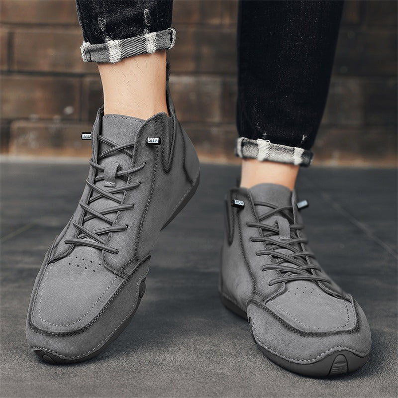 Men's Simple Printed Genuine Leather Working Wear Ankle Boots