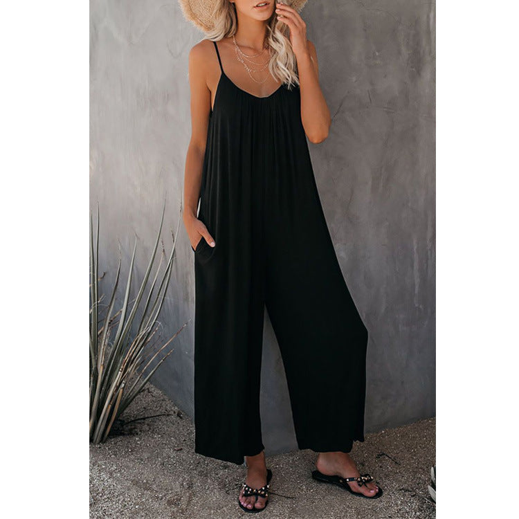 European And American Suspender Jumpsuit Women's New Solid Color