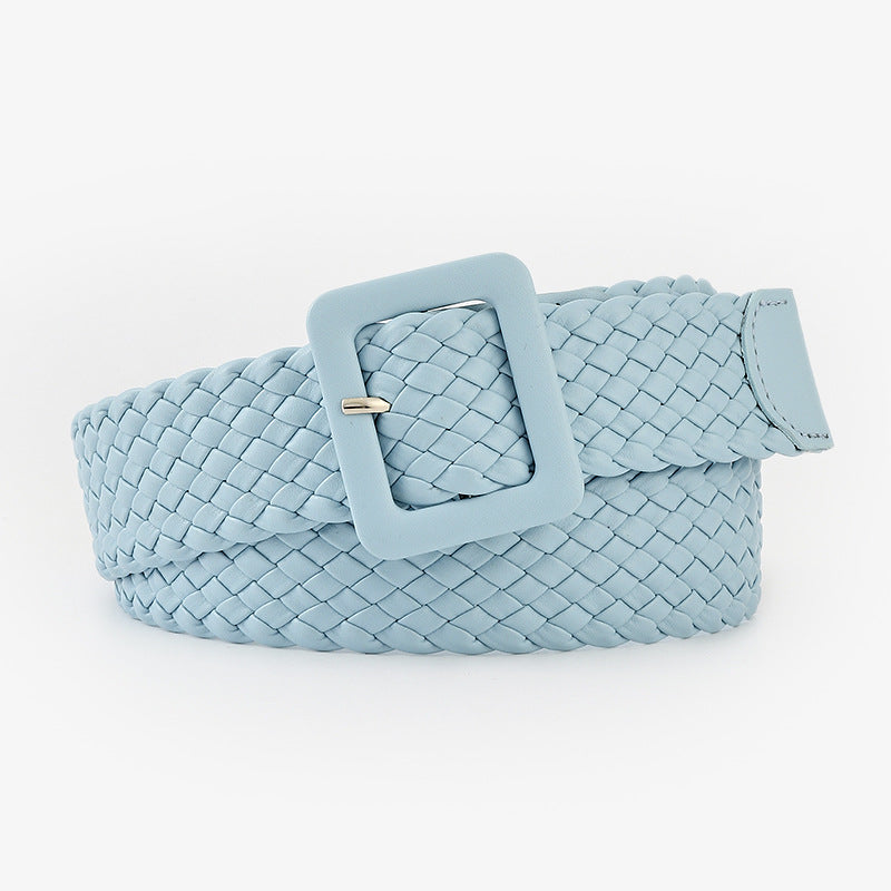 Candy Color Bag Buckle Belt Sweet Decorative Square Woven Ladies Wide Wholesale