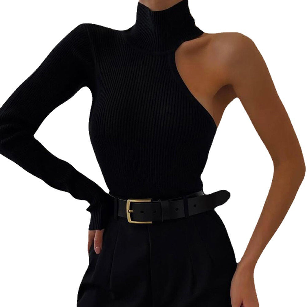 Women's Fashion One Shoulder Long Sleeve Round Neck Slim Solid Color Bodysuit