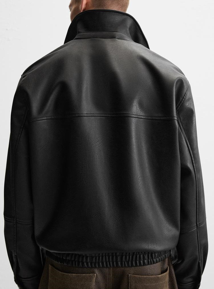 Mens Faux Leather Biker Jacket Coat