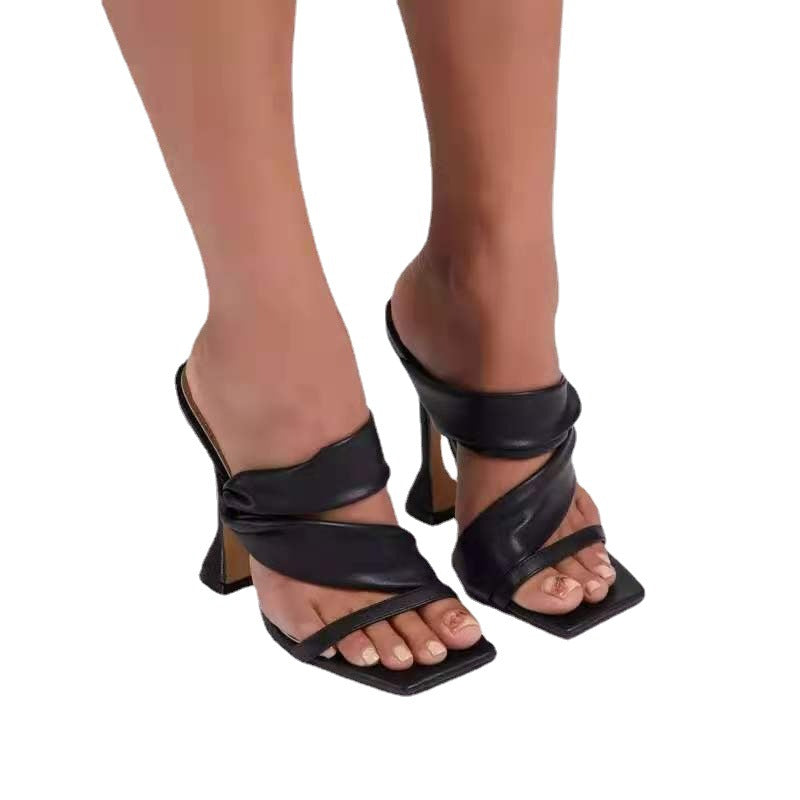 Dame-højhælede stilet-sandaler med firkantet tå, store størrelser, gyldne