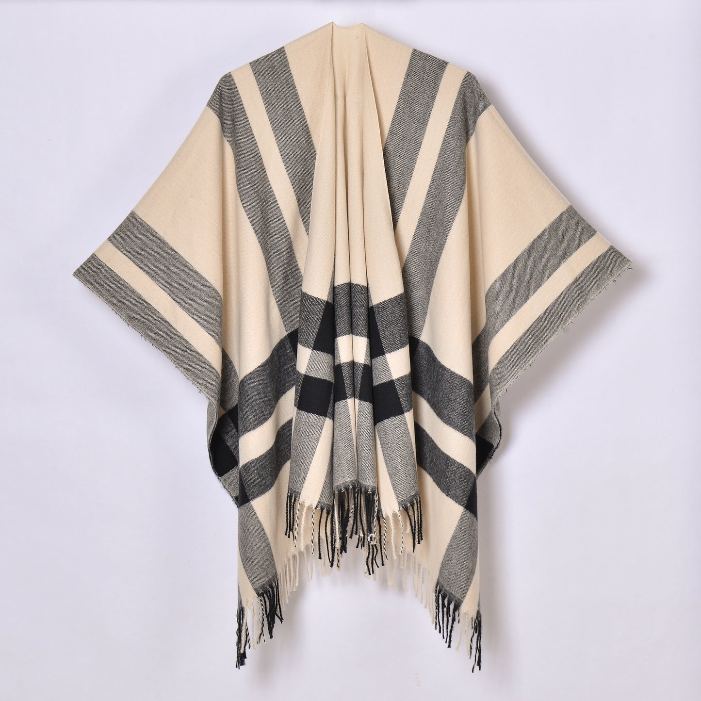 Tassel Split Shawl Simple Plaid Jacquard Scarf