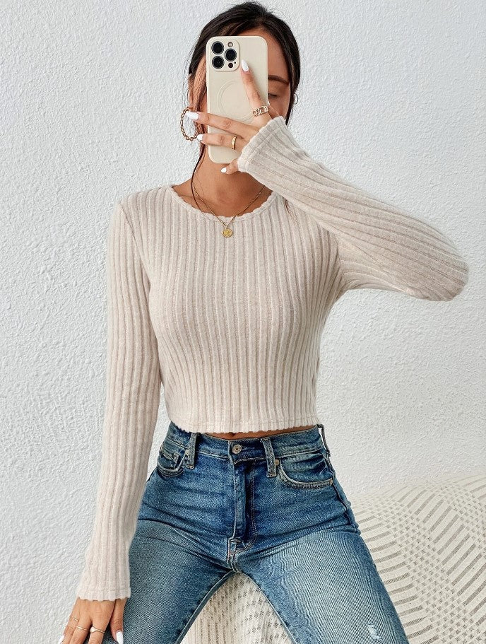 FallWinter Casual Slim-fit Solid-color Crew-neck Sweater