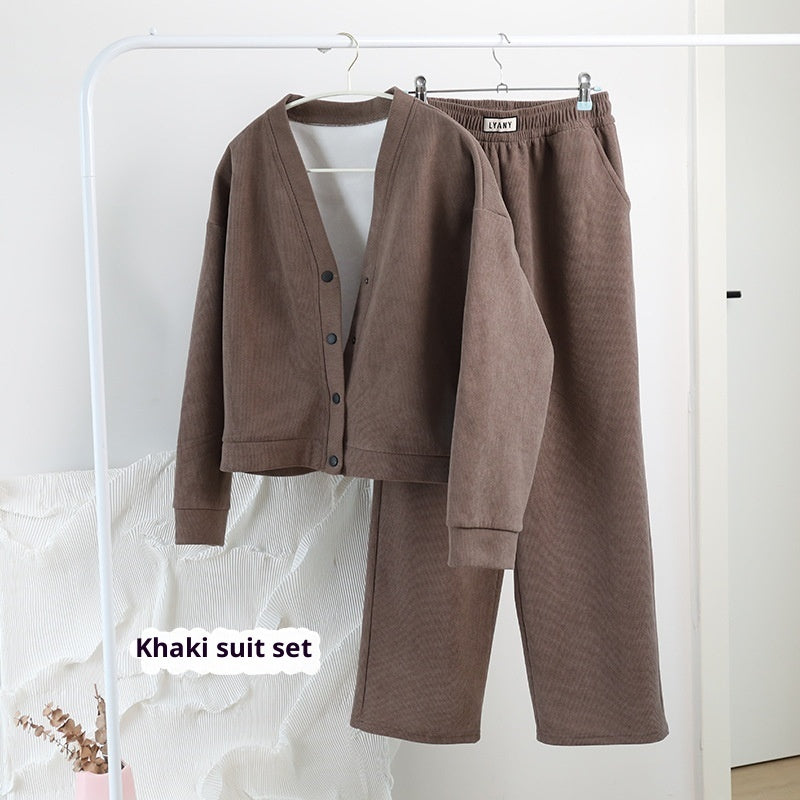 Fleece-lined Casual Suit Women's Fashion Korean Style Slimming
