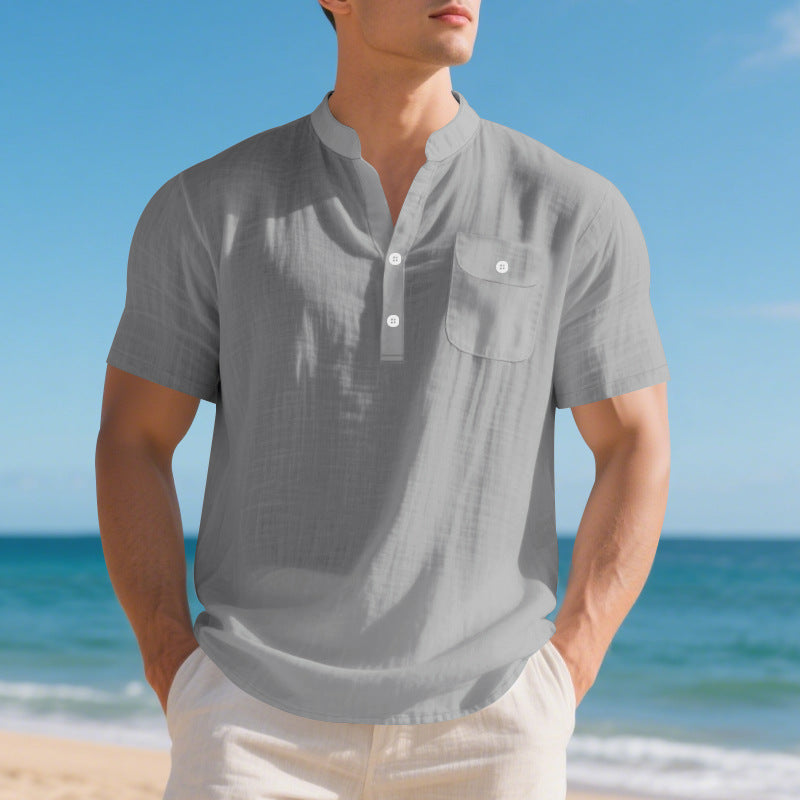 Summer American Linen Men's T-shirt Loose Casual