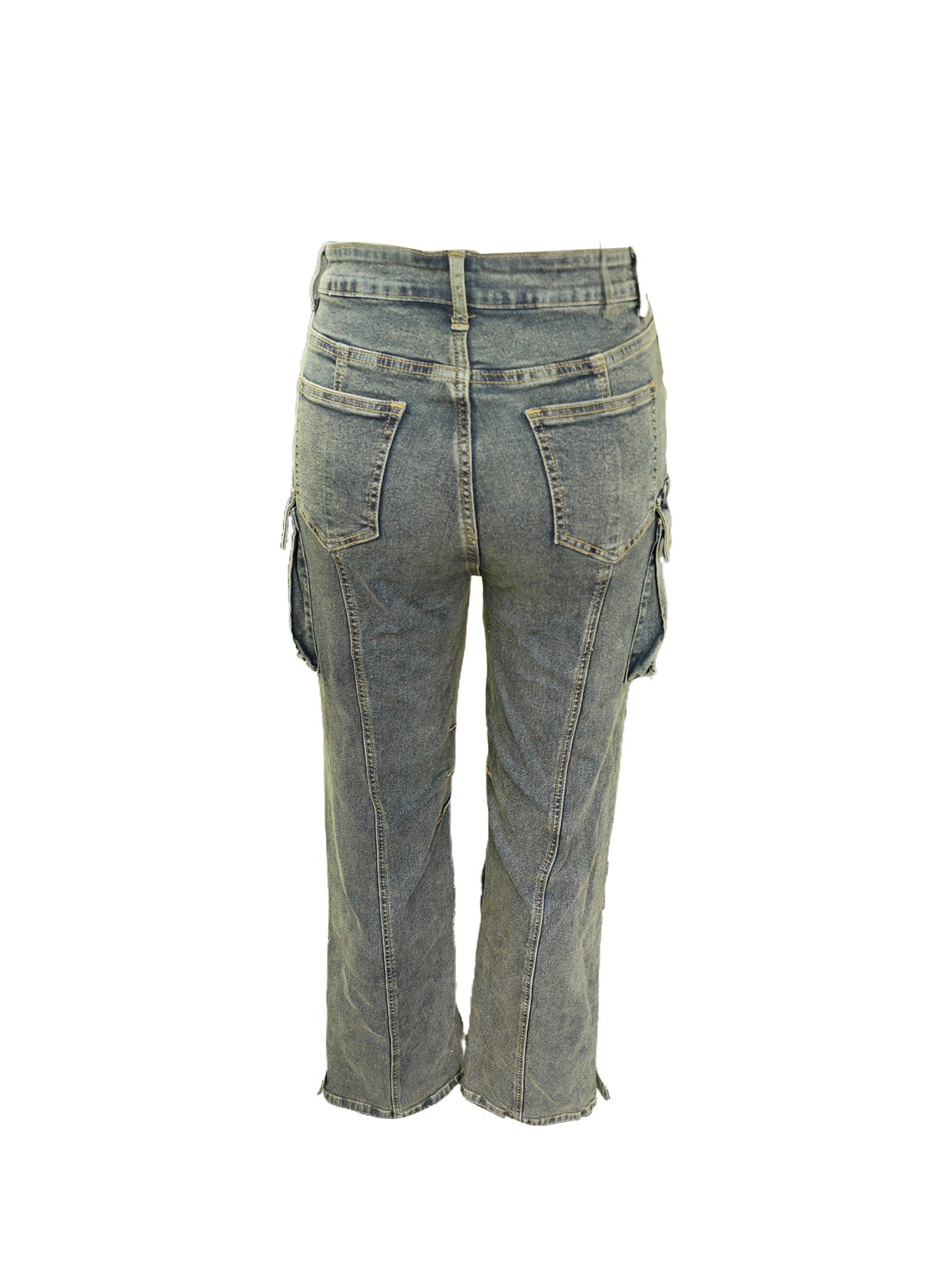 Workwear-stil distressed vasket denimjeans