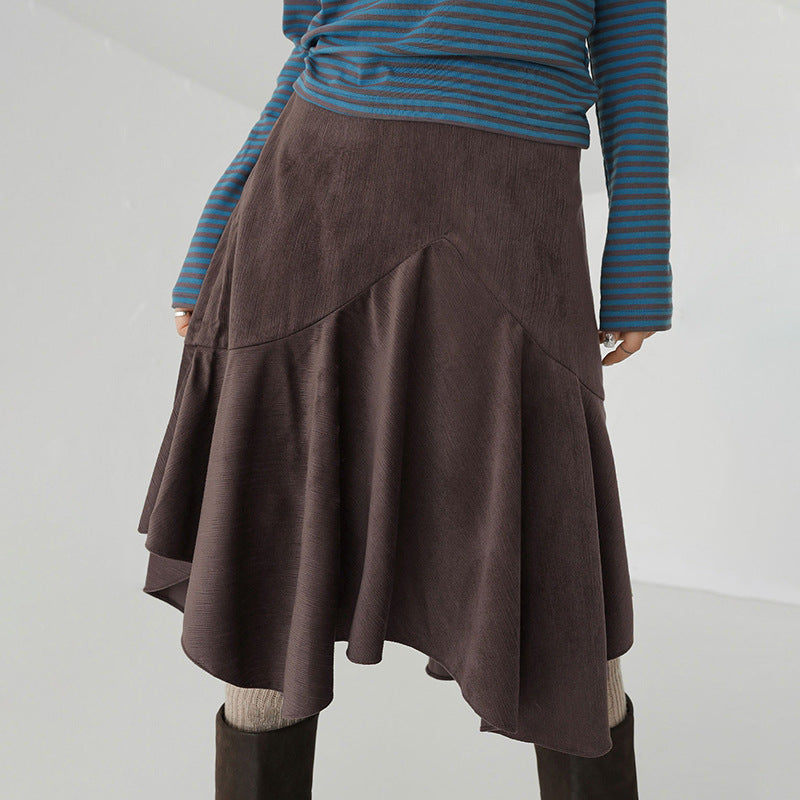 Autumn And Winter Retro Design Irregular Midi Skirt For Women