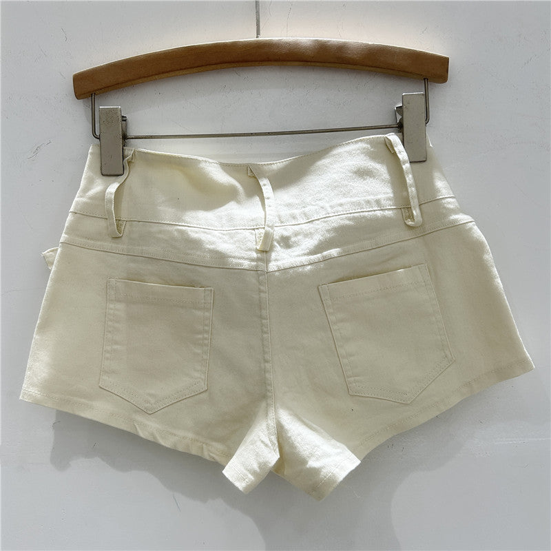 Women's Rose Embellished Rivet Belt Hot Pants