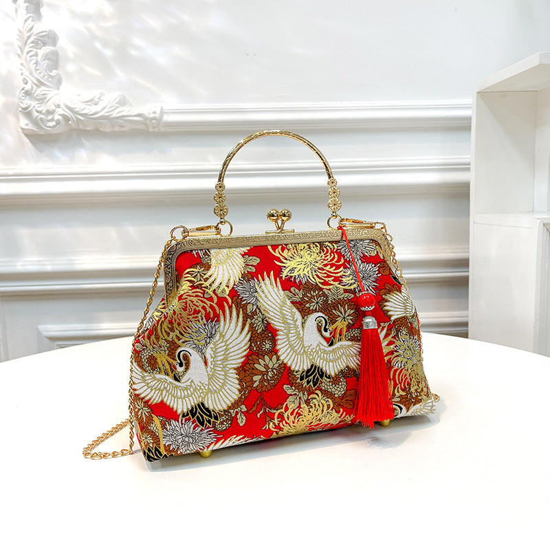 New Chinese Style Retro National Style Embroidered Clutch Bag Red-crowned Crane Handbag