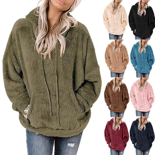 Frakke Ensfarvet Lomme Afslappet Løs Sweater