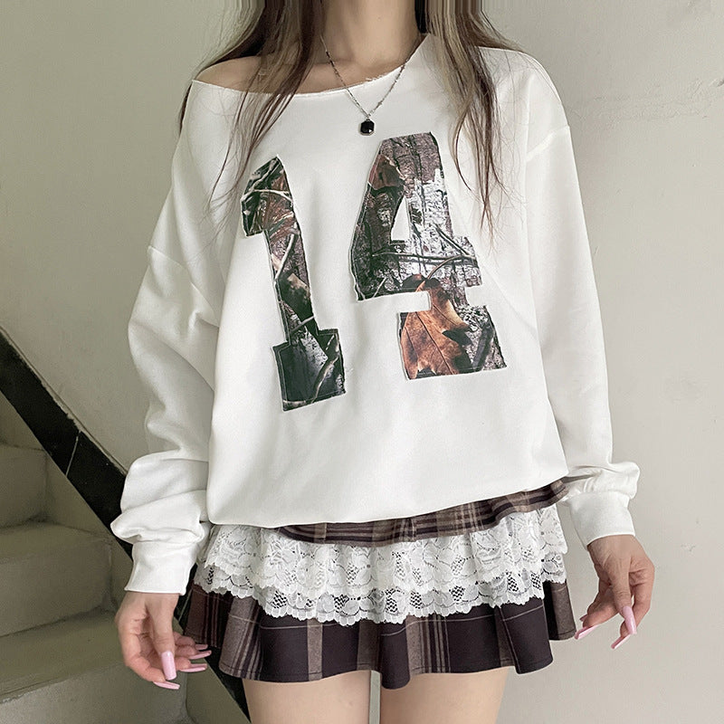 Europæisk og amerikansk mode lappet flosset leopardprint digital sweater