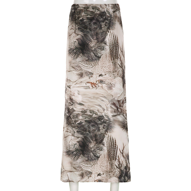 Ins Vintage Printed Hot Girl Low Waist Skirt