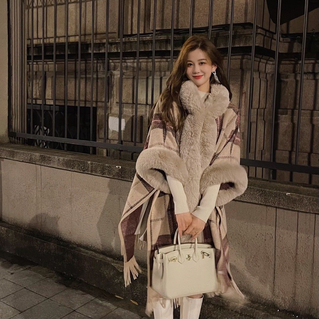 Hooded Tassel Knitted Cardigan Coat Cloak Shawl