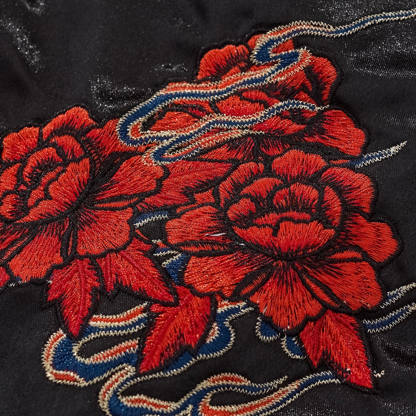 Embroidered Rose Blue Raven Casual Baseball Jacket