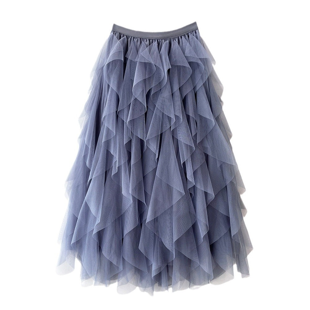 High Waist Mid-length Tassel Elegant Mesh Skirt Ins