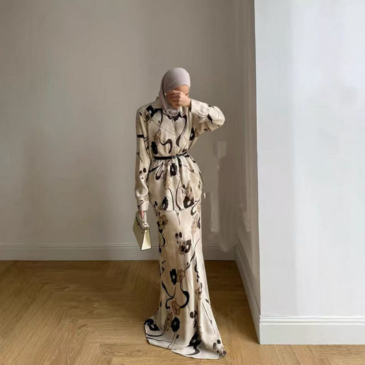 Women's Fashion Satin Printed Skirt Set