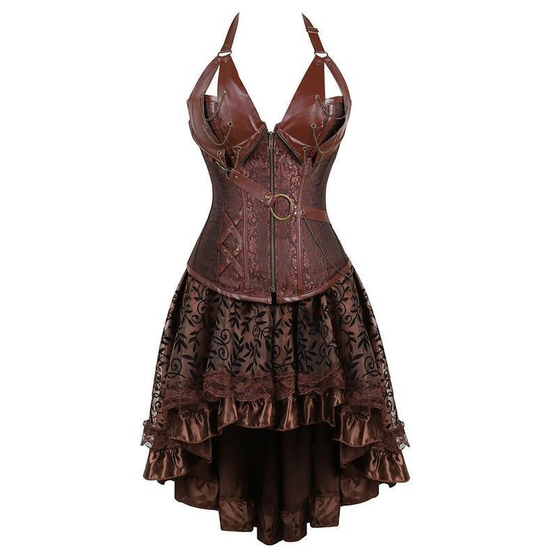 Womens Steampunk Bodycon Dress Pirate Shirt Gothic Corset Bustier