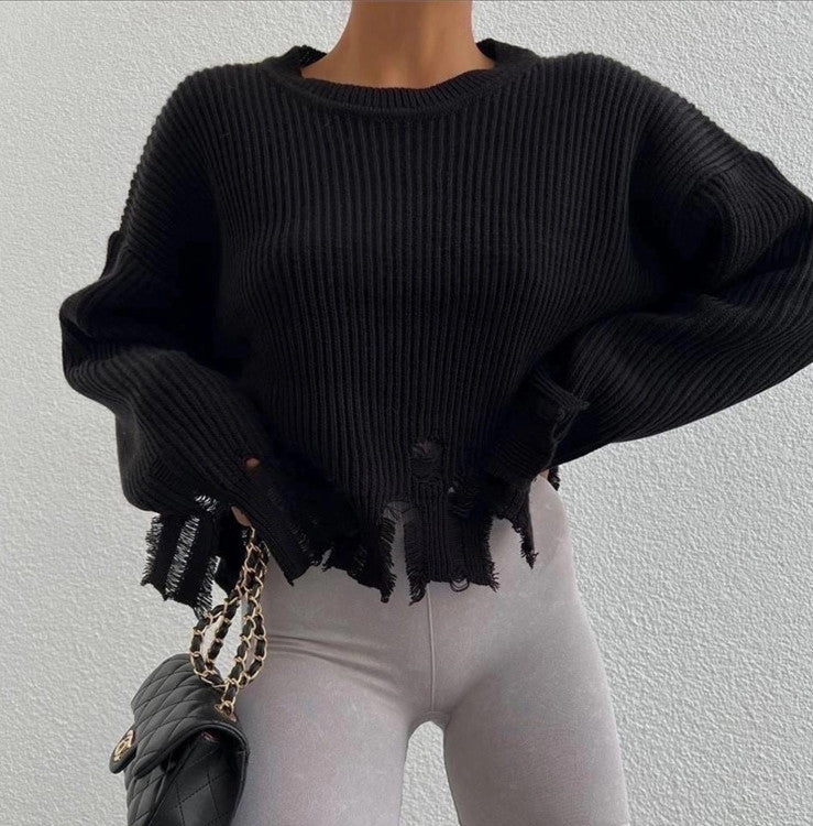 Fashion Ripped Casual Knitted Sweater Personality