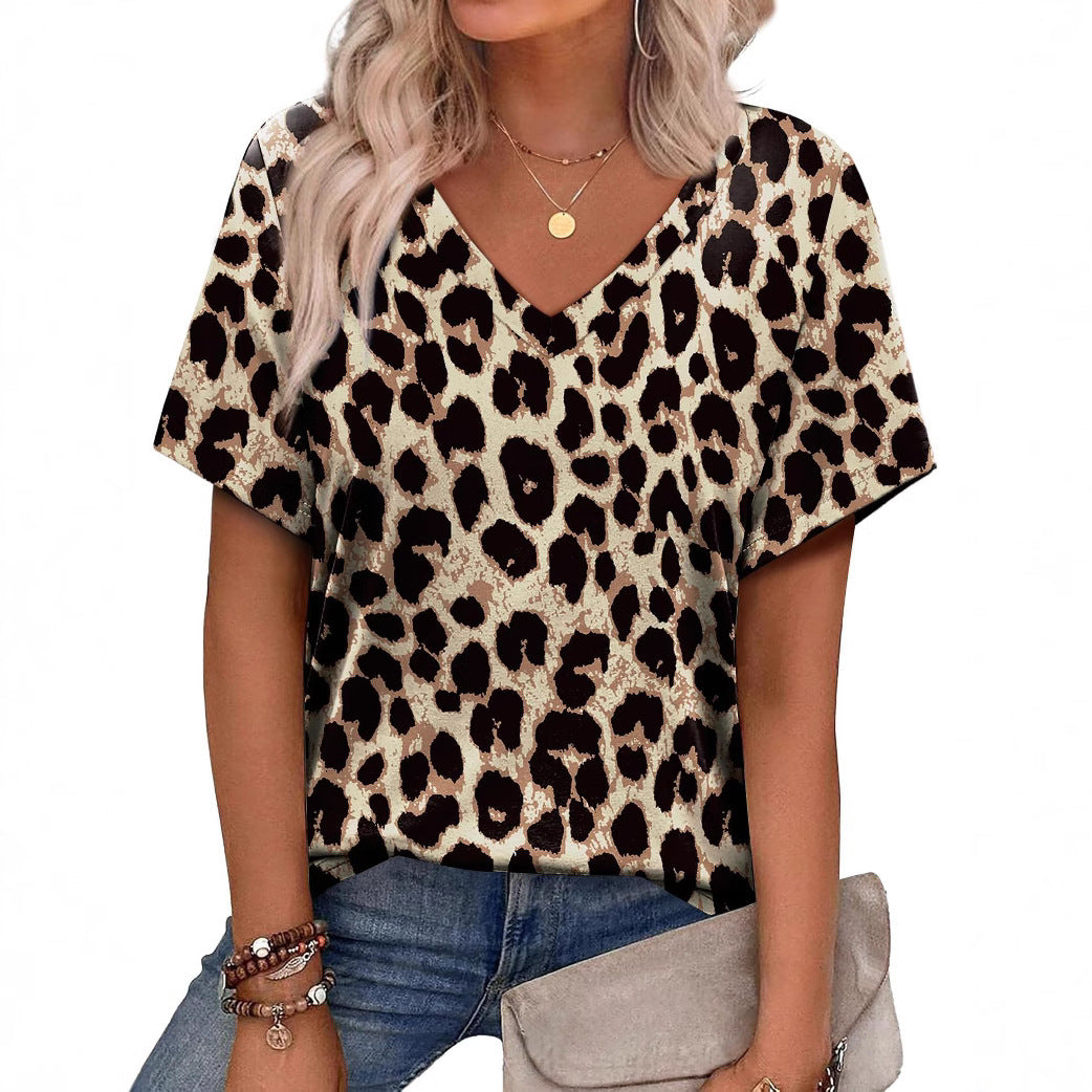 Casual Top Fashion Trend Stripes Short Sleeve Women V-neck