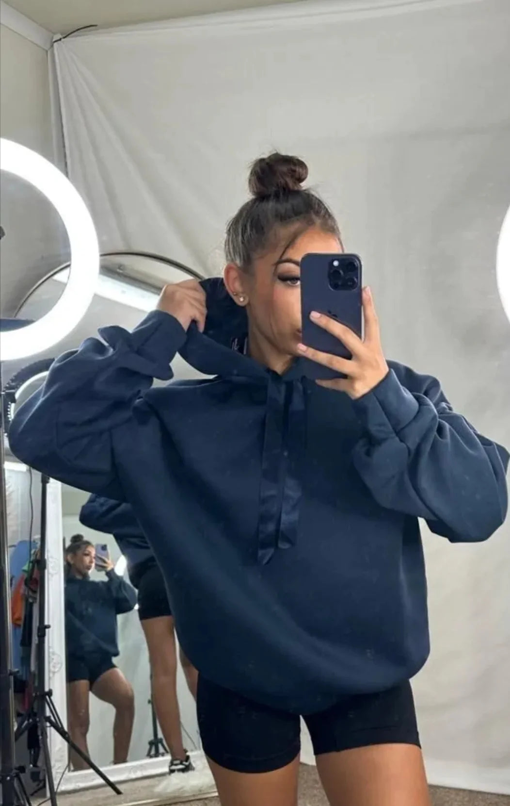 Dame Sweatshirt Med Lanternærmer Løs Hætte