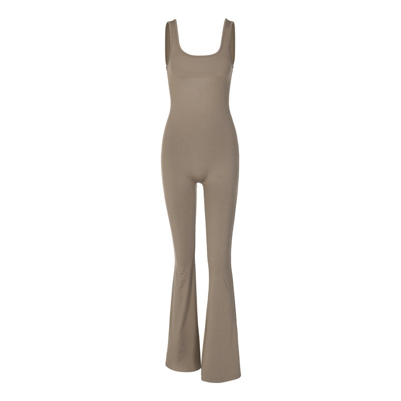 Women's Solid Color Slim Fit Backless Sleeveless Shoulder Strap Jumpsuit