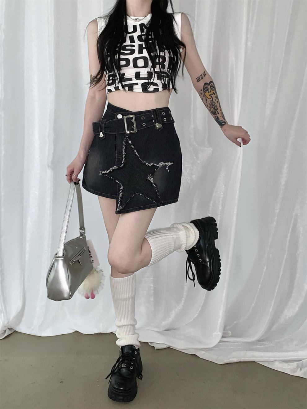 Hot Girl Retro Denim Skirt High Waist Slimming