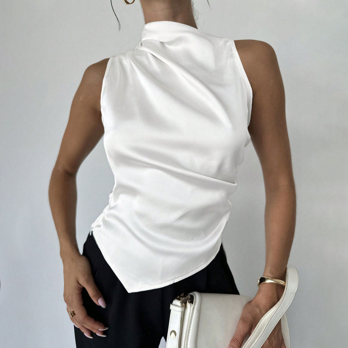 Womens Summer Satin Shirt Minimalist Design