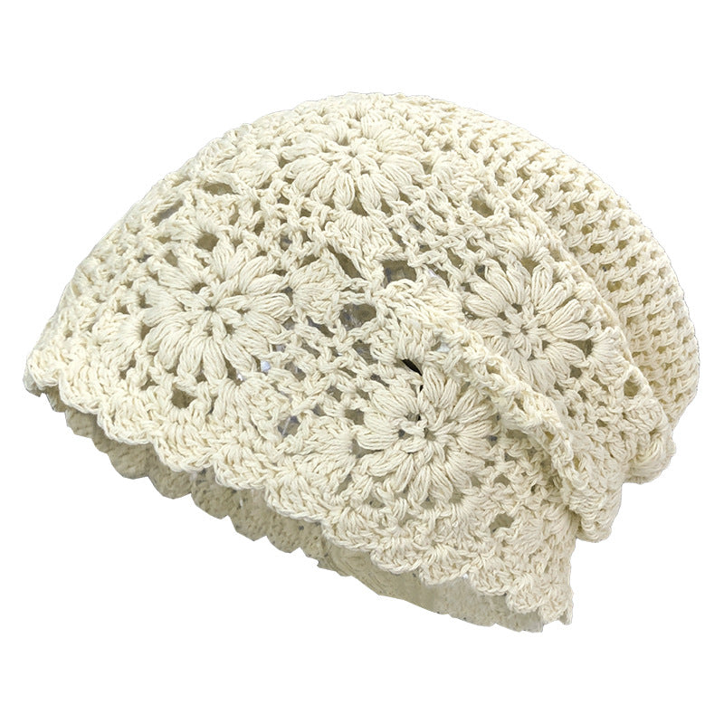 Handmade Crochet Baotou Hollow Wool Sweet Art Knitted Thin Section Pile Heap Cap
