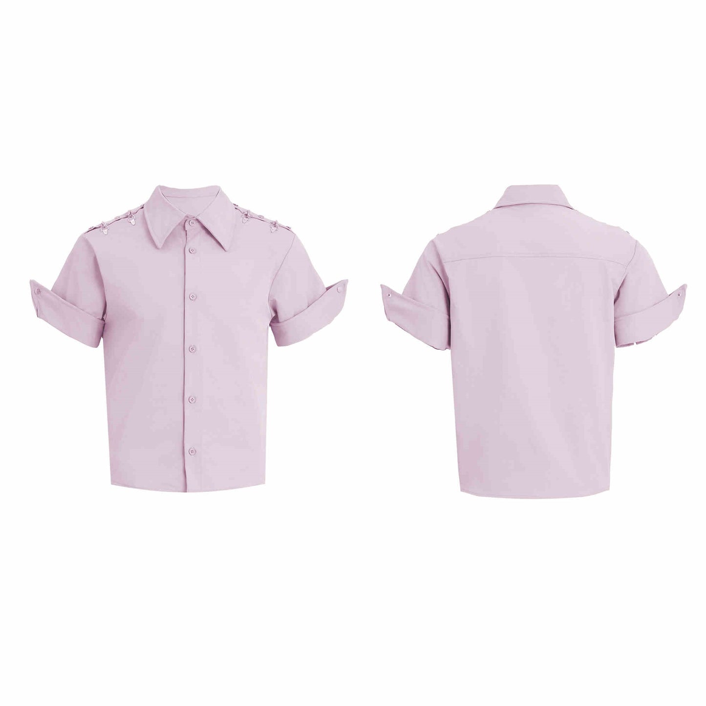 Niche Deconstruction Metal Buckle Design Short Sleeve Shirt Solid Color Simple Loose Cardigan