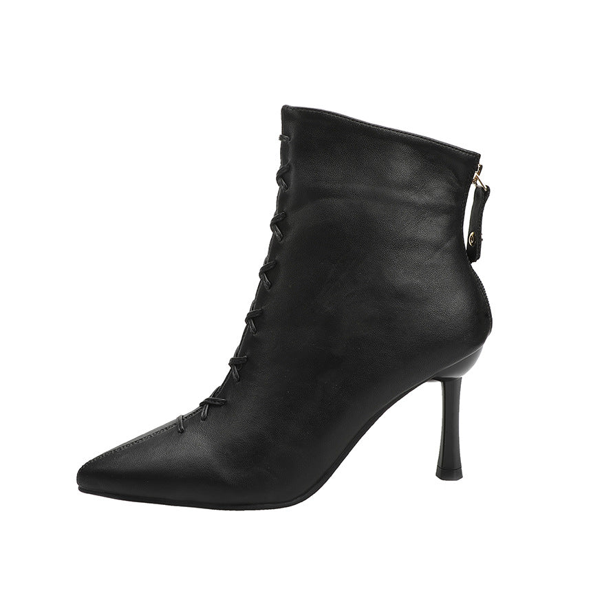 Fashionable And Simple Stiletto Heel Zipper Pointed Sexy Short Boots