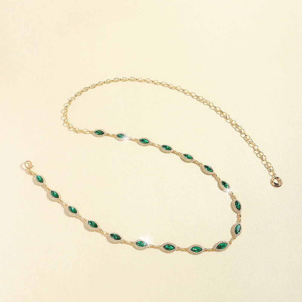 Women's Waist Chain High Touch Crystal Emerald Set Fine Metal Chain Everything Dress Elegant Jewelry Accessories