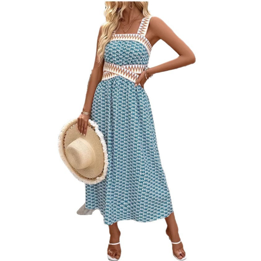 Strap Vintage Print Long Dress