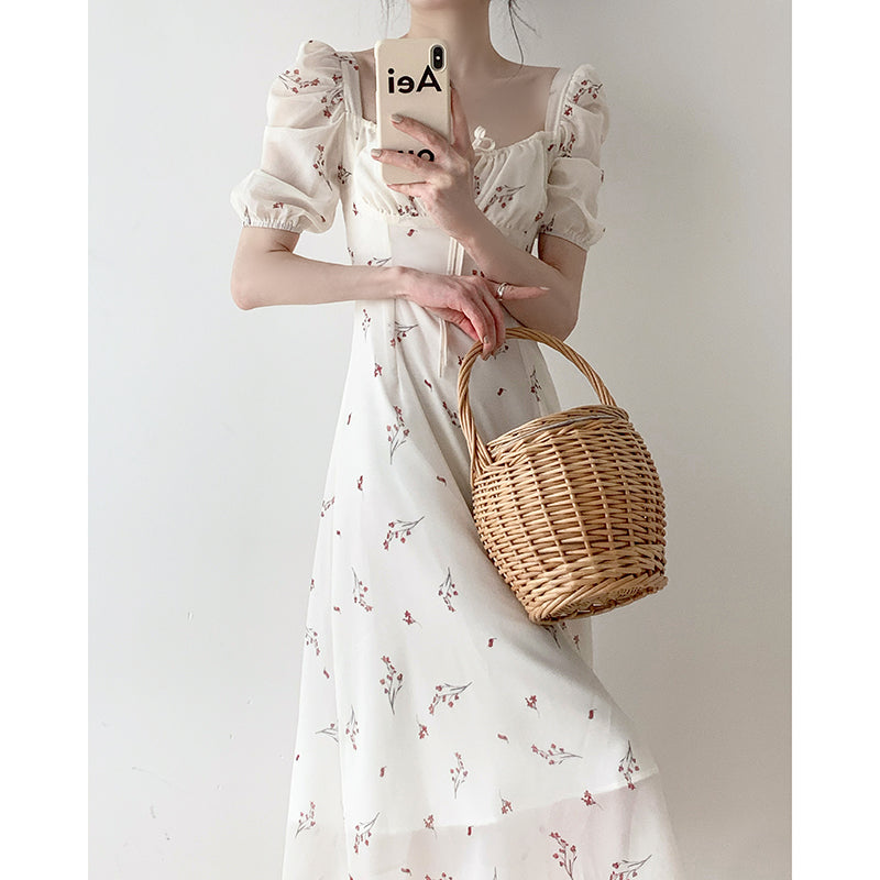 Temperament Floral Bubble Sleeved Dress