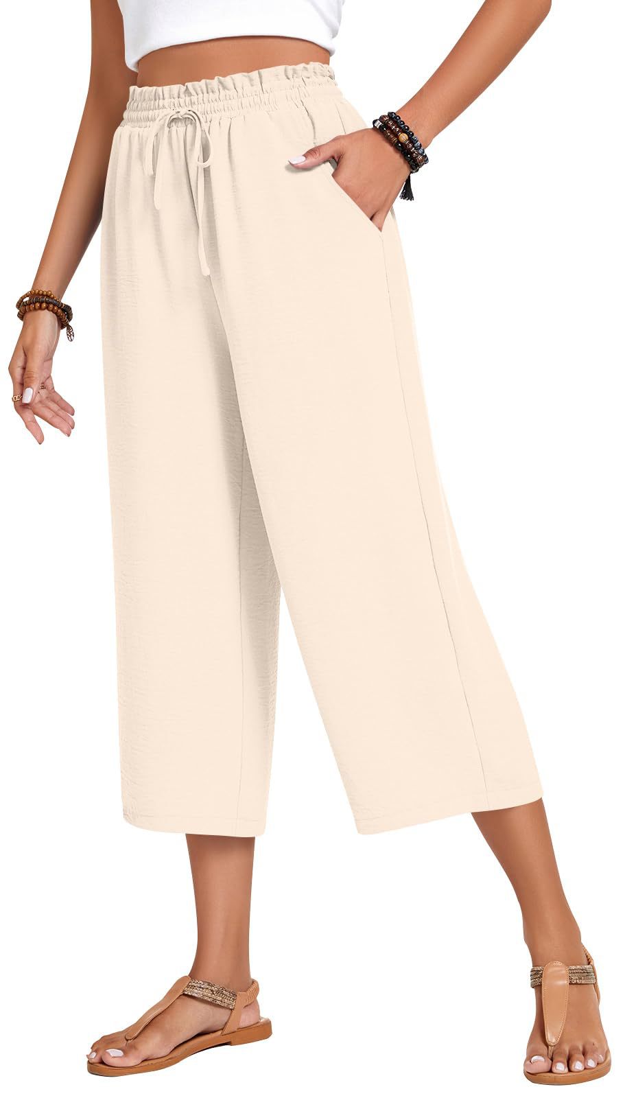 Loose-fitting Casual Wide-leg Pants With Pockets And A High Waist
