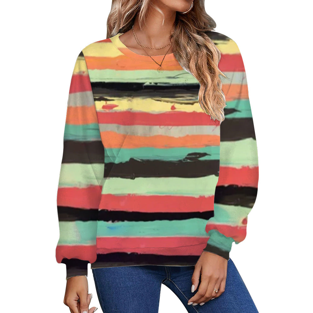 Women's Fall Winter Fashion Printed Loose Casual Long Sleeves Round Neck Sweater