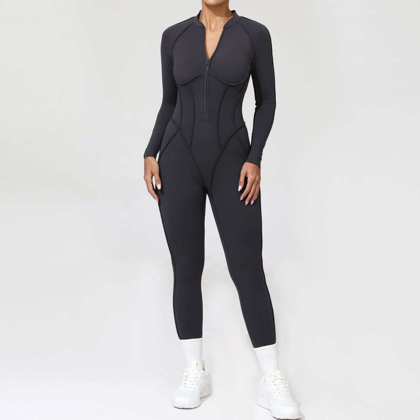Womens Half Zip Long Sleeve Yoga Jumpsuit