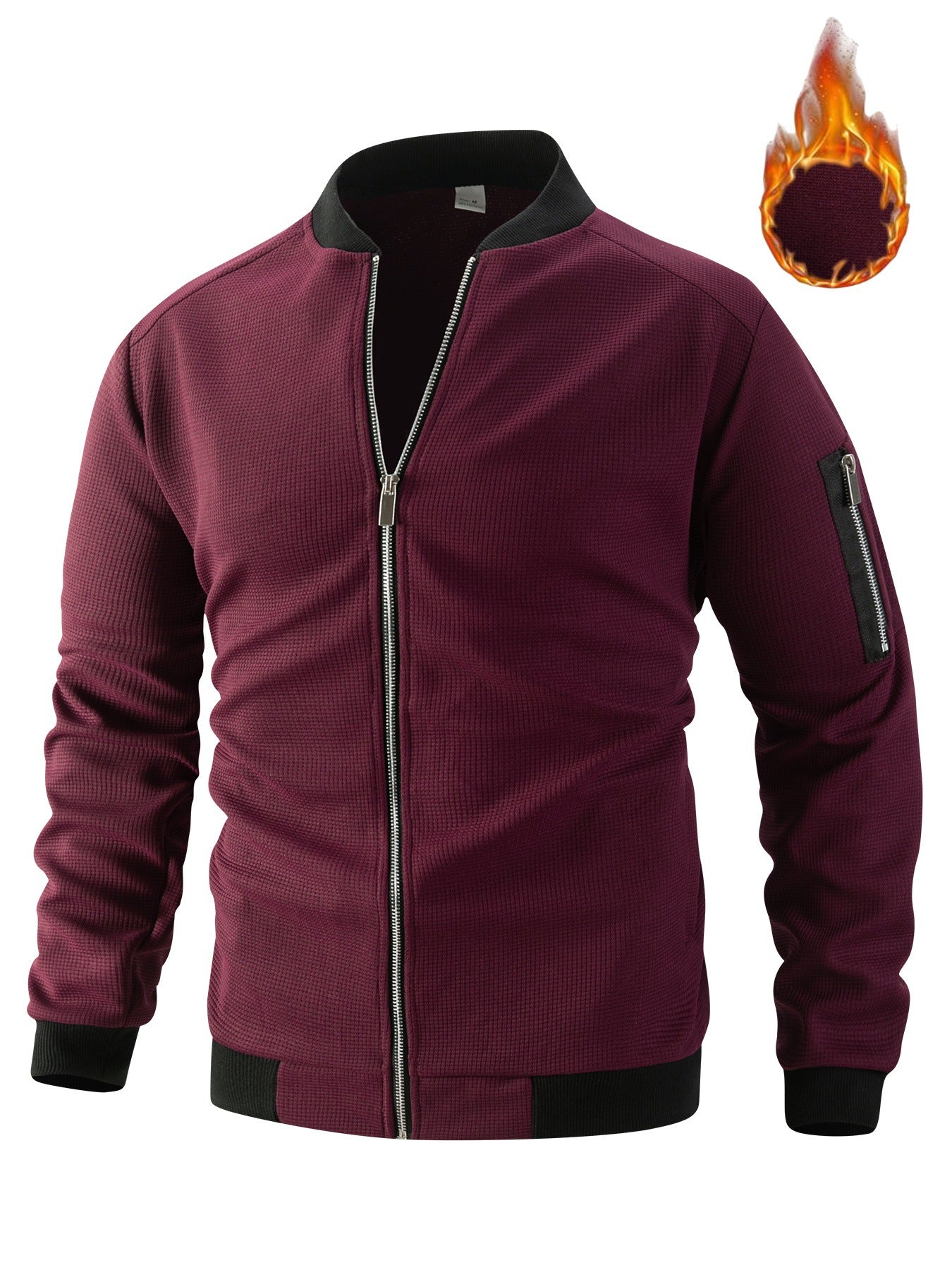 Men's Waffle Solid Color Cardigan Pocket Zipper Thickening Stand Collar Coat