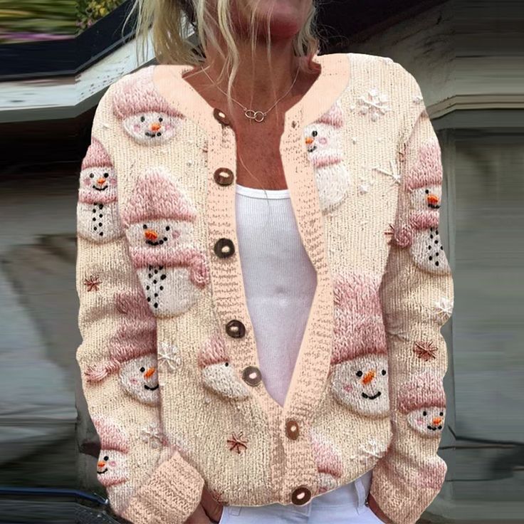 Women's Cartoon Pattern Christmas Printed Cardigan