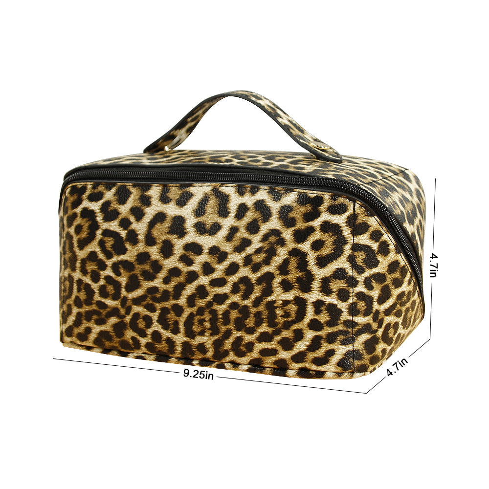 Women's Leopard PU Leather Wash Makeup Storage Bag Large Capacity Multifunctional