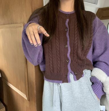 Contrast Color Knitted Cardigan Women's Sweater Coat