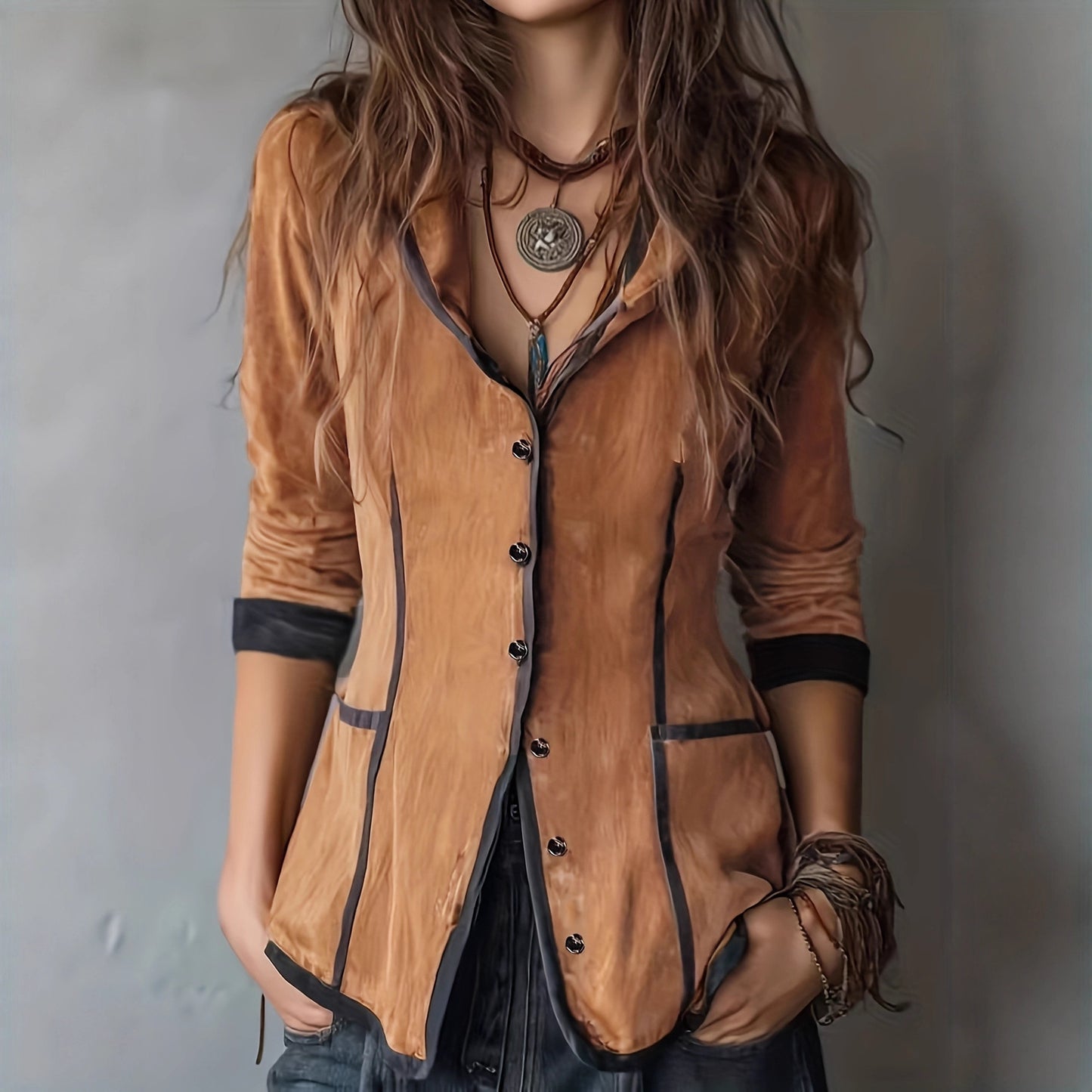 Nieuwe herfst-winter damesjas met effen kleur en knopen