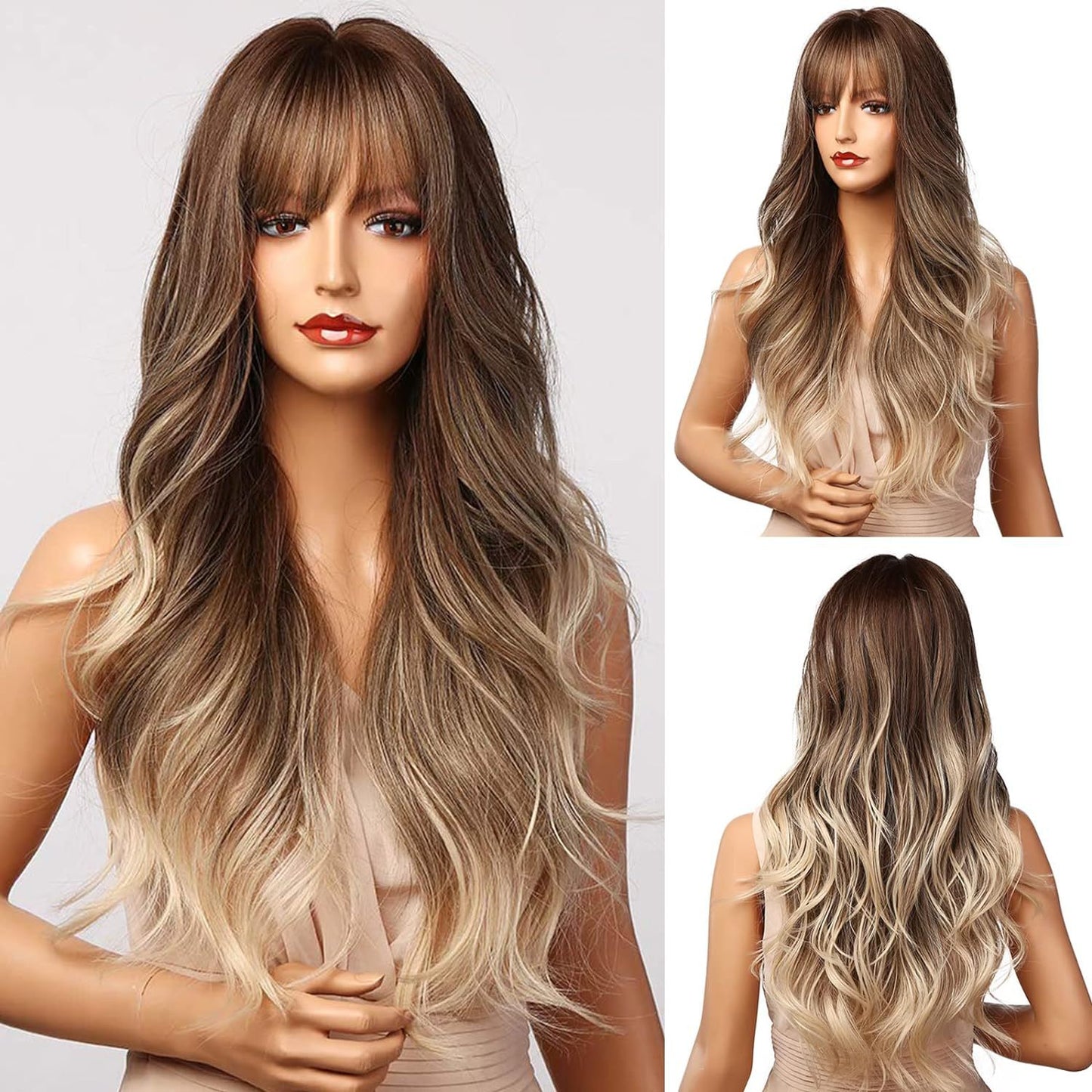 Women's Brown Bangs Long Curly Hair