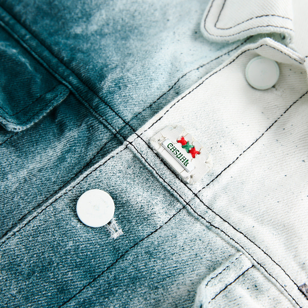 Fashionable Splash-ink Gradient Denim Coat